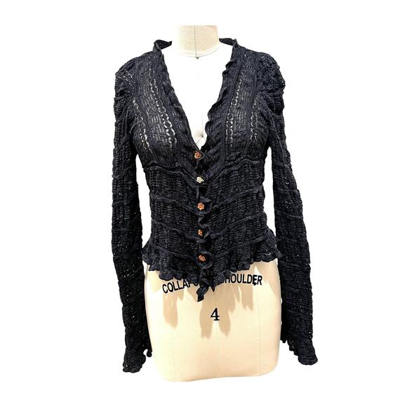 Natural Life Juliet Ruffle Cardigan Sweater Womens Medium Gray Knit Boho - Picture 4 of 11